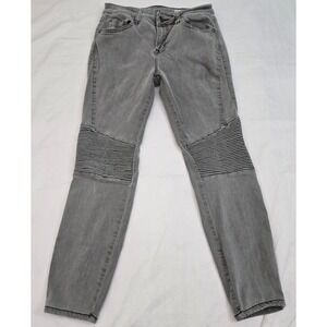 Pistola‎ Womens 27 Biker Moto Skinny Jeans Gray Wash Ribbed Knee Stretch Denim